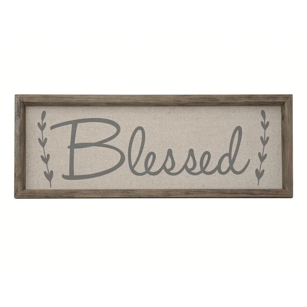 Rustic Wood Framed Blessed Wall Art Farmhouse Home Decor Sign Neutral